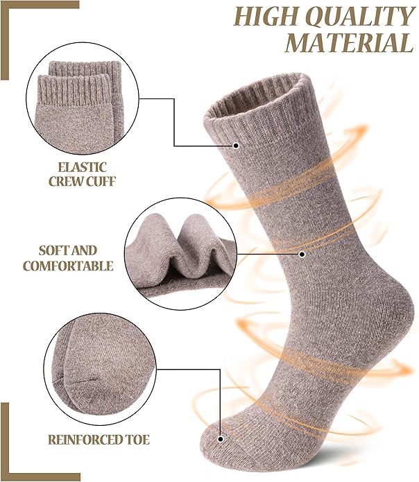 FNOVCO Wool Socks for Women Winter Warm Hiking Boot Thick Thermal Cozy Crew Socks 5 Pairs