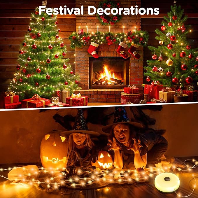 OGERY 3-Pack Camping String Lights, 2 in 1 Quick Storage 32.8FT Rechargeable Tent Lights String with 8 Lighting Modes, Hanging Waterproof Portable LED Lamp for Christmas Decor Party Bedroom Yard