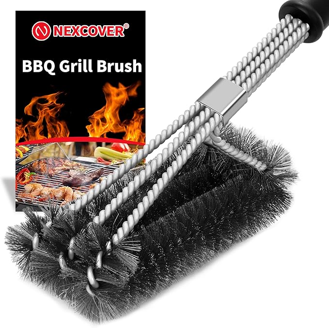 NEXCOVER Grill Brush - 18'' Safe Wire BBQ Brush for Outdoor Grill, 3 in 1 Efficient Stainless Steel Grilling Cleaner, BBQ Accessories for All Grates