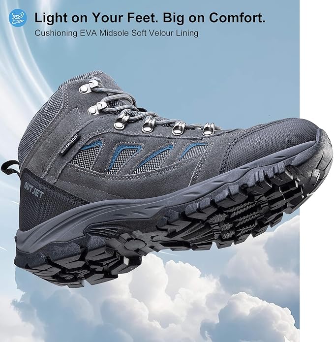 Men's Waterproof Hiking Boots Lightweight Comfortable Leather Outdoor Boots