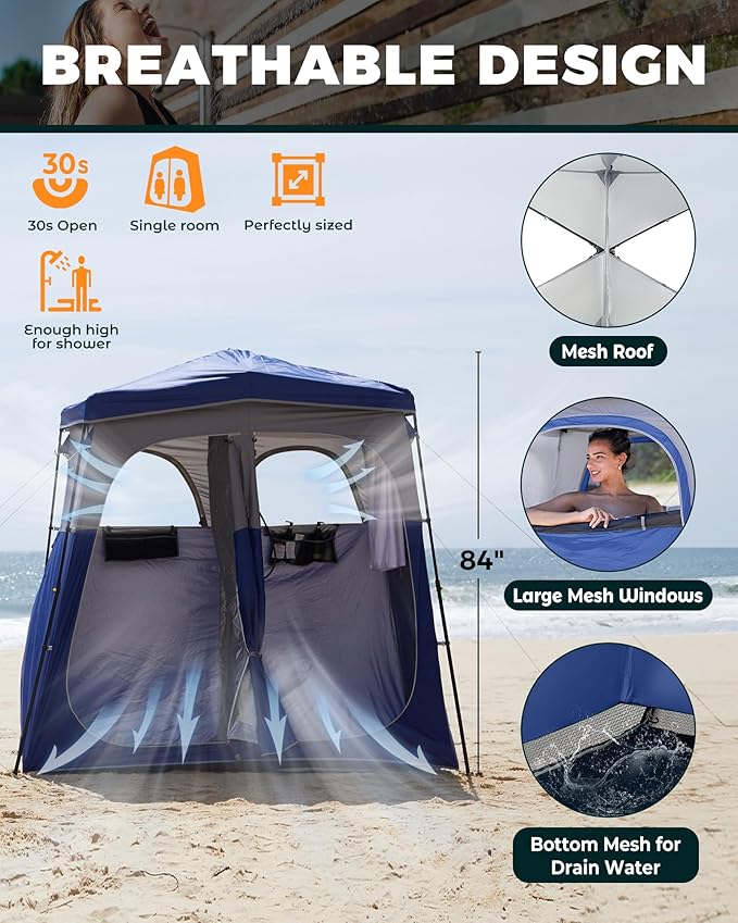 KingCamp Instant Shower Tent, Portable Superior Stable Privacy Shelter, 2 Large Rooms Outdoor Toilet Tent with Floor for Beach, Camping & Hiking, Setup in Under 60s