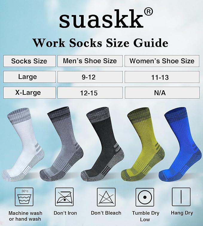 Men's Crew Work Boot Socks Thick Cushioned Moisture Wicking Hiking Sock 4 Pairs
