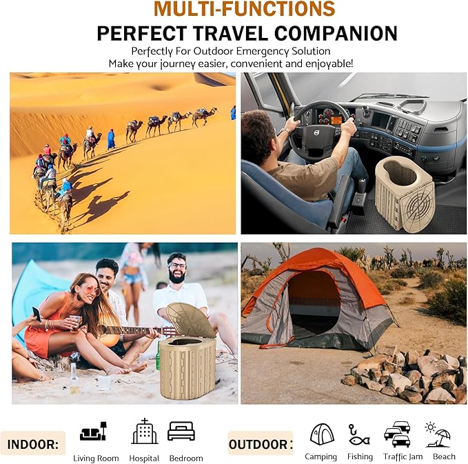 Portable Toilet, Upgraded 15'' toilet With Removable Paper Holder, Camping Toilet With A Load Capacity Of 450 Lbs, Portable Potty for Camping, Hiking, Road Trip, Car, RV, Tent, Beach, Truck Drivers