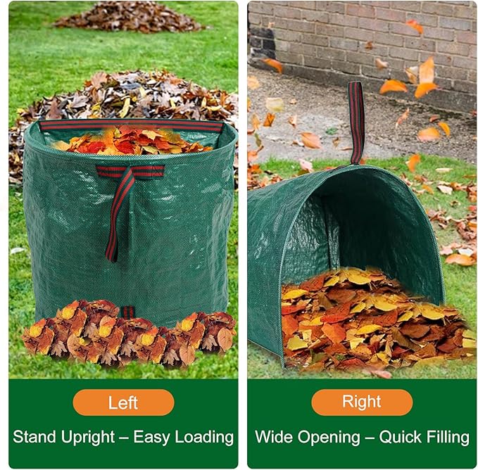 2PCS Reusable Yard Waste Bag - Collapsible Lawn Bags for Leaves, Lawn Trash, Camping, Parties & Laundry, Standable Garden Debris Bag with Gloves