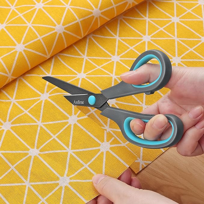 Scissors, Teflon Coating All Purpose Scissors, Non-Stick Stainless Steel Blades, Ergonomic Semi-Soft Rubber Grip, Great for Craft, Office, School, Set of 4, 10"/8.5"/6"/5", Blue&Gray