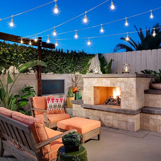 Mlambert 3 Color Outdoor LED Dimmable String Lights with Remotes, Plug in 96FT(2x48FT) Waterproof Shatterproof LED Lights for Patio Pergola-White Cord