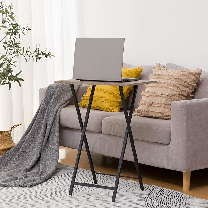 HOOBRO Folding TV Table, TV Tray, Stable Snack Table for Small Space, Portable Sofaside Desk, Easy Assembly and Storage, Ideal for Snacks and Meals in Living Room, Greige and Black BG15BZ01