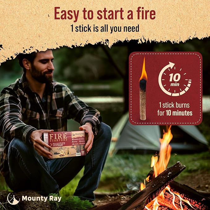 100 pcs Fire Starters for Campfires - Natural Fire Starters Sticks - Water Resistant & Odorless - All-Weather Charcoal Starter - for Indoor and Outdoor Use