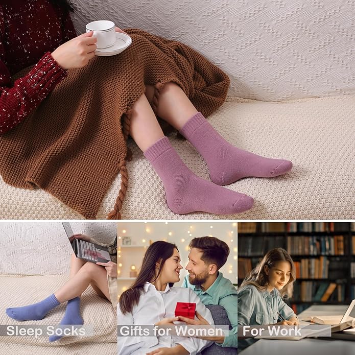 HUGSWEET Thermal Winter Socks for Women Extra Thick Insulated Heated Slipper Socks for Cold Weather 4 Pairs (Multicolor)