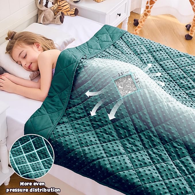 Weighted Blanket Kids (7lbs, 40"x60" Throw Size) - Breathable Minky Heavy Blanket for 60-90lbs with Premium Glass Beads - Soft Thick Blankets for All-Season Sleeping Comforter - Green