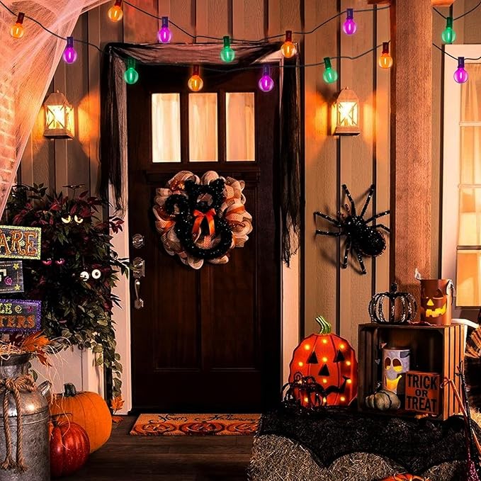 SUNSGNE 25FT Globe Outdoor Halloween String Lights G40 LED String Lights with 27 LED Shatterproof Clear Orange Green Purple Bulbs(2 Spare) for Patio Balcony Backyard Pergola Decor