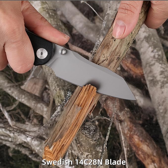 Folding Pocket Knife, 3.35" 14C28N Blade G10 Handle EDC Knife with Liner Lock, Small Pocket Knife with Clip for Men, Sharp Camping Hiking Hunting Survival Knives (Silver)