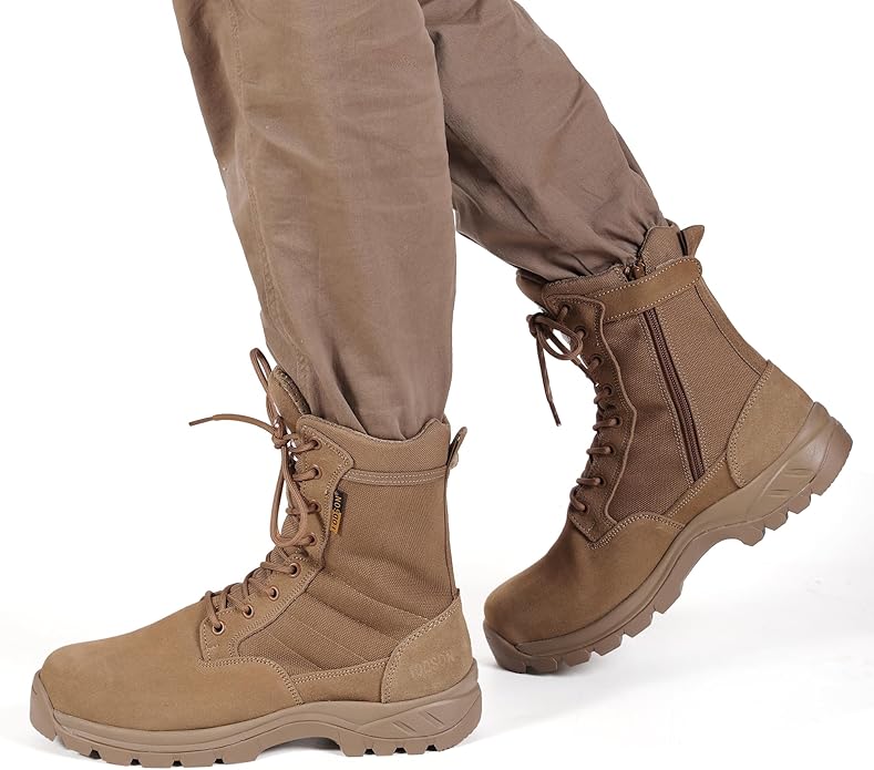 Men's Military Tactical Work Boots with Side Zipper, Puncture Resistant, Desert Combat, Army Jungle, 8 Inch Lightweight Hiking Boots