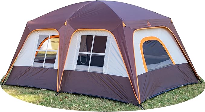 KTT Extra Large Tent 6-10-12-14 Person(A),Family Cabin Tents,2 Rooms,3 Doors and 3 Windows with Mesh,Straight Wall,Waterproof,Double Layer,Big Tent for Outdoor,Picnic,Camping,Family Gathering
