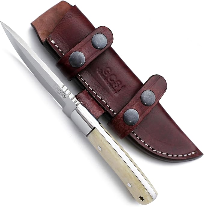 GCS Handmade D2 Tool Steel Tactical Hunting Knife with Leather Sheath and Full Tang Handle Designed for Hunting and Camping & EDC GCS 761