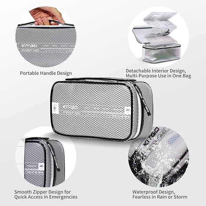 Kitgo First Aid Kit for Home,Travel Medicine kit with Essential Emergency Medical for Travel, Hiking, Sports, Office, Dorm,Waterproof First Aid Kit for Women, Black
