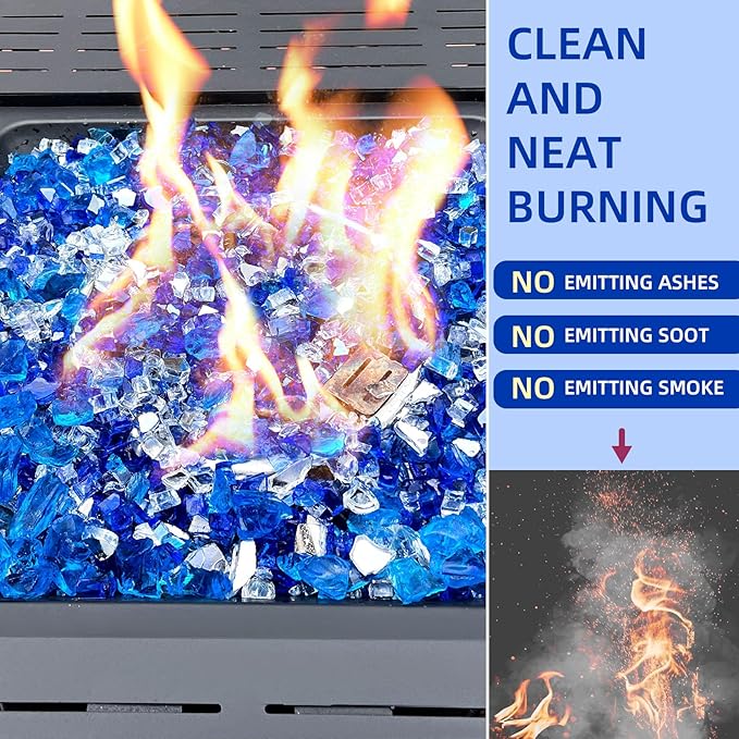20 Pounds Fire Glass 1/2 Inch High Reflective Tempered Firepit Glass Rocks for Fireplace, Fire Pit Table, Fire Bowl and Landscaping (Cobalt Blue, Oceanic Blue and Crystal Clear)