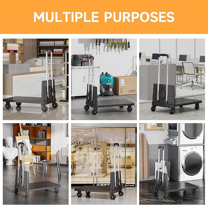 Folding Trolley for Moving, 330 lbs Heavy Duty Luggage,4 Wheel Foldable,Expandable Platform with Bungee Cord, Portable Moving Utility Carts Cart Utility Carts Trolley Cart, (Black, L)
