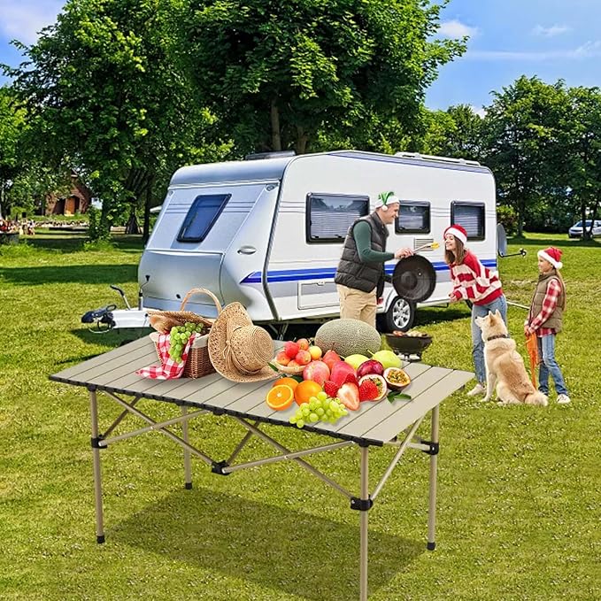 Folding Camping Table, Portable Beach Table,with Portable Bag,Suitable for Indoor, Outdoor, Camping, Backyard, Party, Patio, The Yellow Camping Table at The Beach