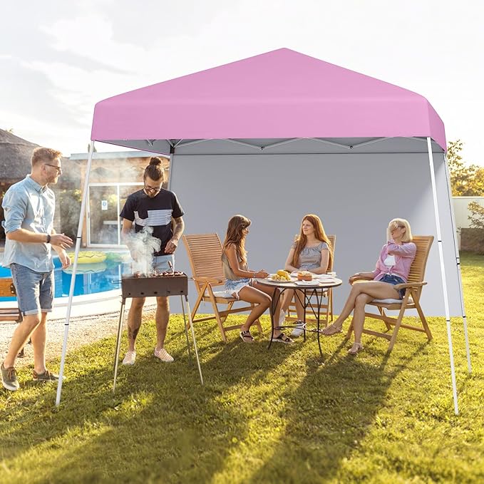 Tangkula 10x10 FT Pop Up Canopy with Sidewall, UPF 50+ Easy Setup Outdoor Tent with Backpack, 4 Stakes, Portable Heavy-Duty Canopy Tent for Party Events Camping Picnic, 10x10 Base, 8x8 Top