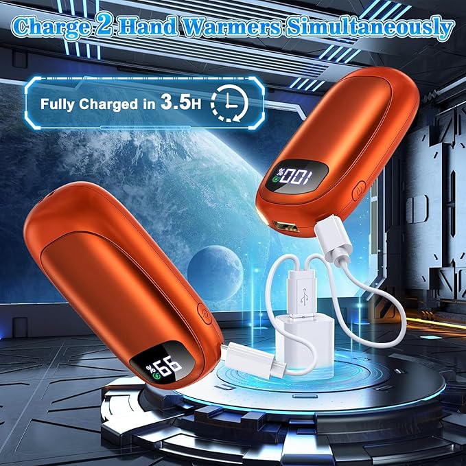 Hand Warmers Rechargeable 2 Pack - Electric Dual-Sided Heating Hand Warmers Max 131℉, 20Hrs Battery Operated Pocket Heater for Raynauds, Golf, Camping, Hunting Essentials, Gifts for Men Women