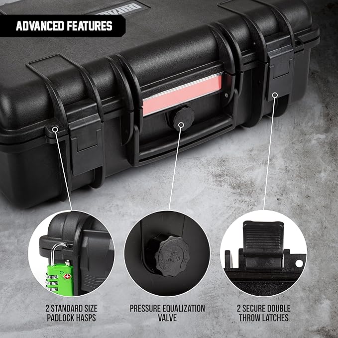 All Weather Hard Case 18 x 14 x 6” - TSA Approved Hard Shell Travel Case with Customizable Foam for Cameras, Lenses, Laptops, Electronics, Guns, Pistols and Other Gear