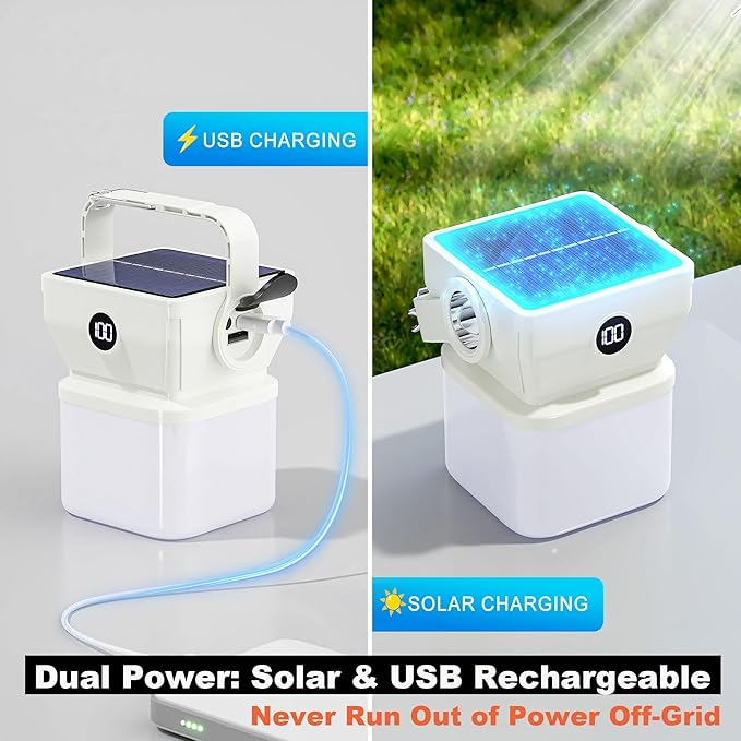 V.C Formark Camping Lantern Solar Powered Portable with Battery% Display, 1000LM Bright, USB-C/Solar Charging, for Outdoor Emergency, Hiking, Power Outage
