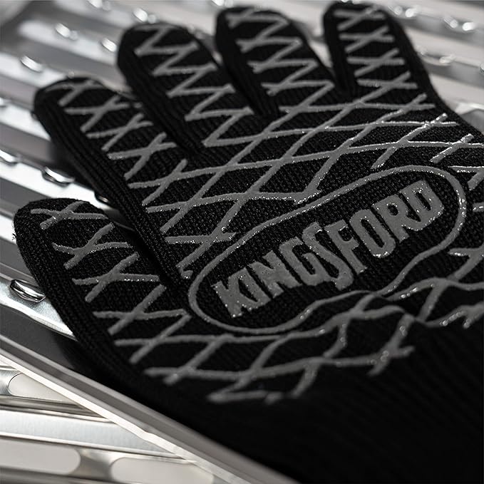 Kingsford Extreme Heat BBQ Grill Gloves, 2 Count | Heat Resistant Barbecue Gloves | The Ultimate Heat Barrier Silicone Grilling Gloves with Anti-Slip Safe Grip, Black, 1 Size Fits All