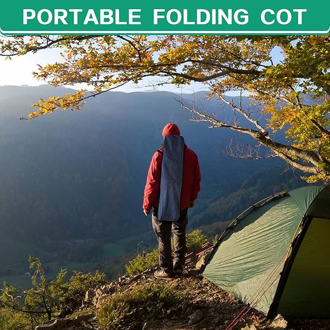Camping Cot with Mattress Comfortable and Sturdy Load up to 450LB Cots for Sleeping Camping Bed Folding Cot with Carry Bag for Home Office Outdoor Vacation