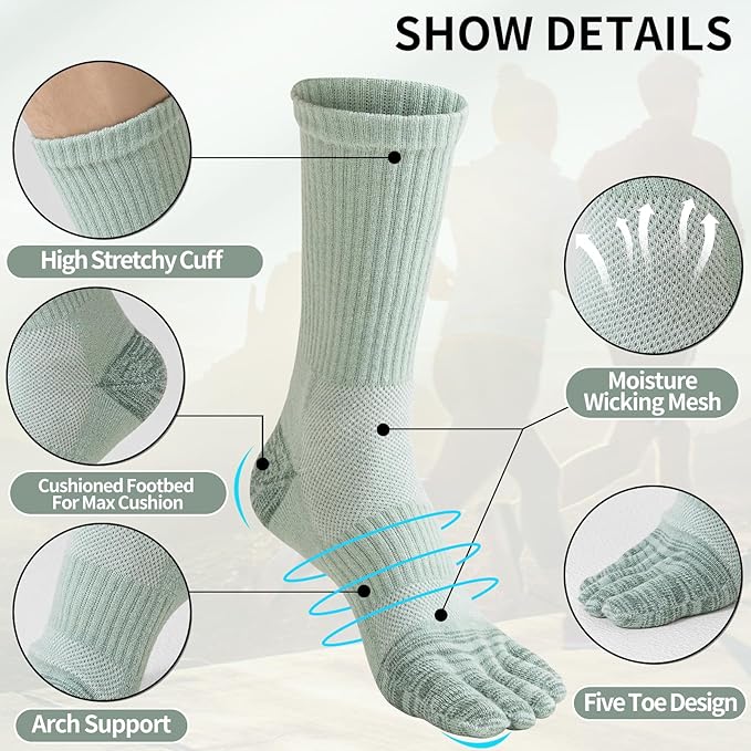 Merino Wool Toe Socks For Hiking Men&Women Thermal Winter Warm Boot Work Cushion Five Finger Socks 3 Pairs