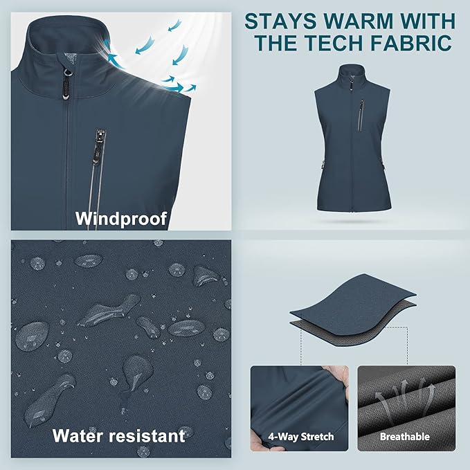 33,000ft Women's Lightweight Running Vest Outerwear with Pockets, Windproof Sleeveless Jacket for Golf Hiking Travel