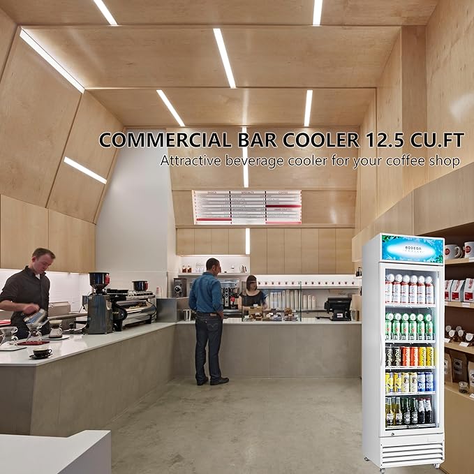 BODEGACOOLER Commercial Beverage Refrigerator with Glass Door,12.5 Cu.Ft Drink Refrigerator,Upright Large Display Merchandiser Beverage Bar Cooler Hold Beer,Soda Drinks,Wine with LED Light Box