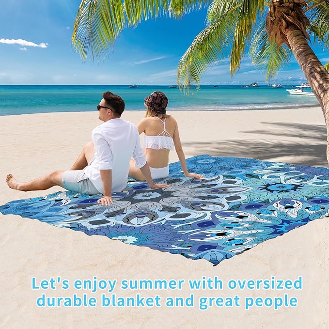 BYDOLL Beach Blanket Waterproof Sandproof 78''ร110'' Suits1-7 Adults Compact Lightweight Oversized Sand-Free Blanket Large Picnic Mat for Beach Travel Camping Hiking