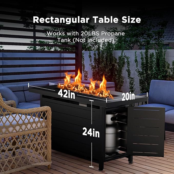 Ciays 42 Inch Propane Fire Pit, 60,000 BTU Steel Gas Fire Pit Table for Outside with Steel Lid and Lava Rock, 2 in 1 Fire Table Gatherings Parties on Patio Deck Garden Backyard, Black