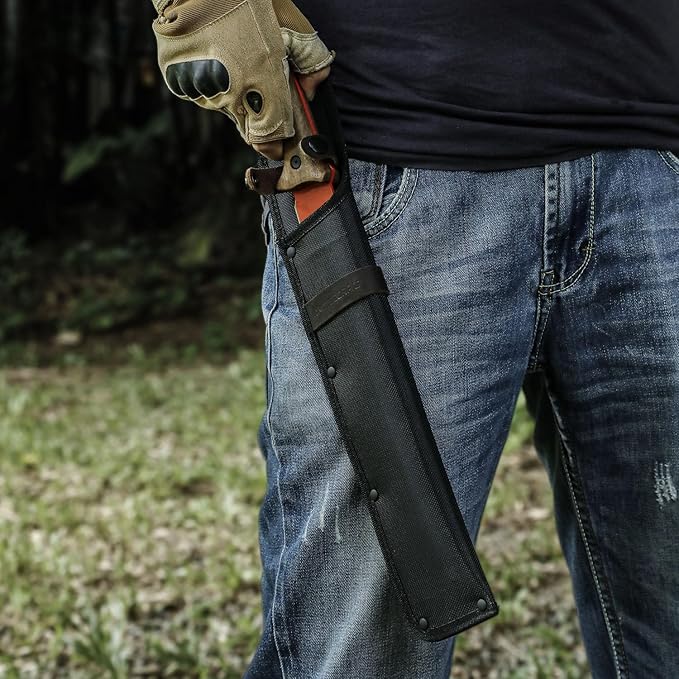 Machete for Cutting Trees Heavy Duty with Saw 19" Survival Knife Serrated Blade - Full Tang Machetes with Rope Cutter for Bushcraft Outdoor Hunting Garden Cutting Trees and Yard Work Orange