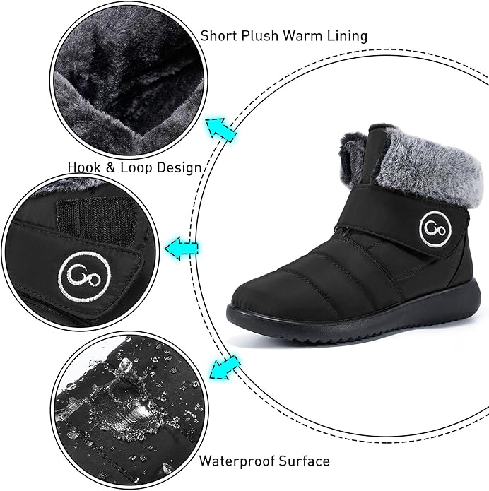 Women Snow Boots Winter Shoes with Fur Lined Warm Slip On Boots for Women Waterproof Booties Comfortable Outdoor Anti Slip Shoes