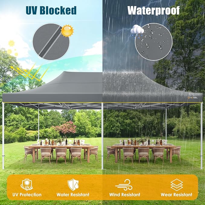 HOTEEL 13x26 Heavy Duty Pop Up Canopy Tent for Parties Event Wedding Commercial Instant Gazebo with Roller Bag, Party Tent Waterproof UV 50+&Windproof, Upgraded Thick Hexagonal Legs, Gray