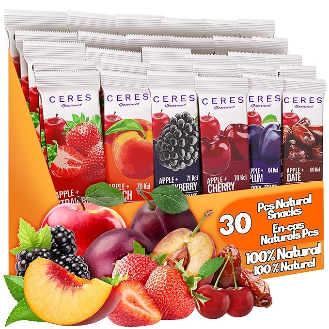 Fruit Strips Variety Pack by Ceres Gourmet, Healthy Fruit Leather, No Sugar Added Dry Fruit, Natural Snacks Bulk, Vegan, Gluten-Free Bars, 6 Flavors, 30 PCs