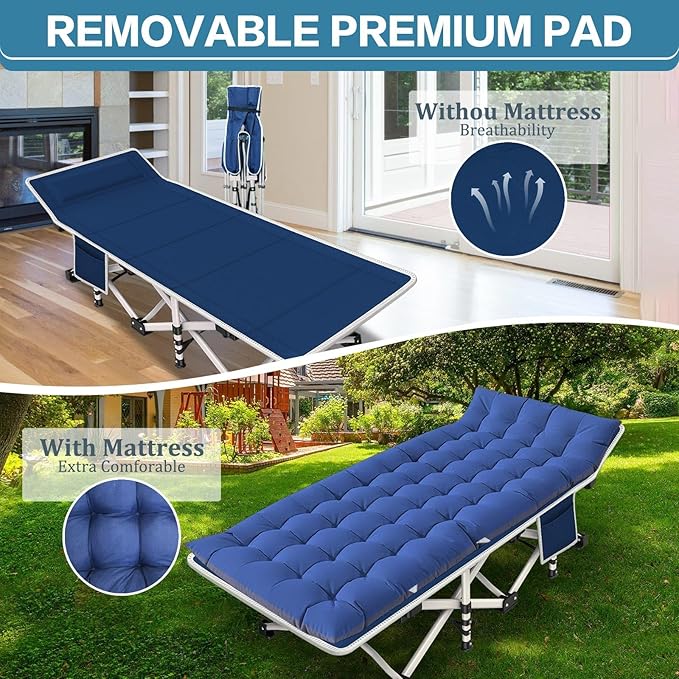 2 Pack Camping Cot with Mattress Comfortable Cot Bed Folding Cot Heavy Duty Cots for Sleeping with Carry Bag for Adults Kids Guest Bed for Home Office Outdoor Indoor