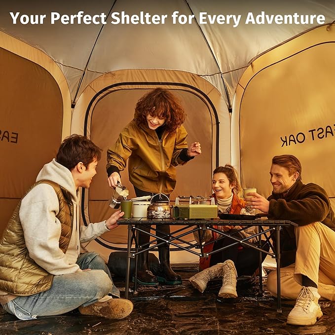 EAST OAK 6ร6 FT Pop Up Canopy Tent with Mesh | Outdoor Screen House with 4 Sunshades | Instant Canopy with Portable Carry Bag | Gazebo Tent for Camping, Patio, and Beach | Beige