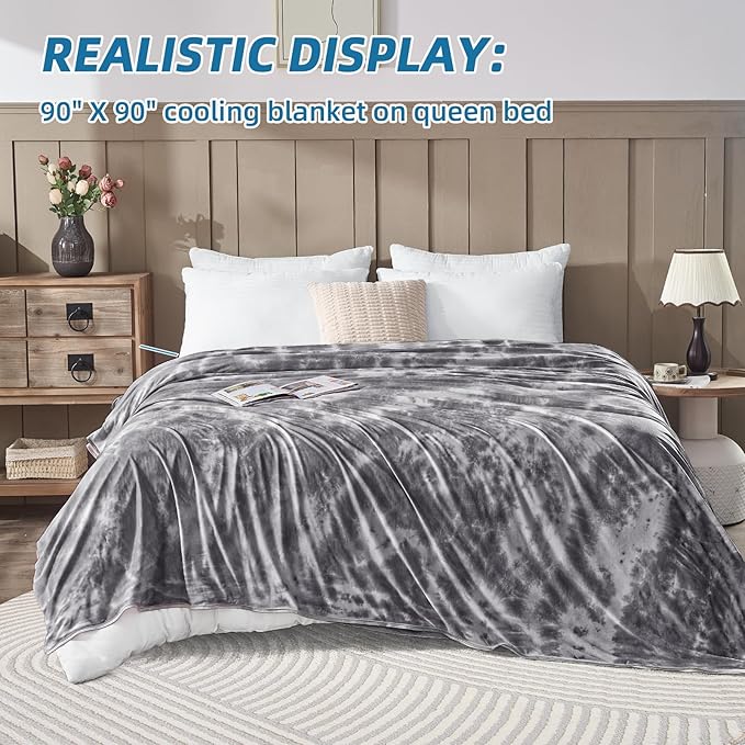 inhand Cooling Blanket for Hot Sleepers, Absorbs Heat to Keep Adults Cool for Summer Nights Sweats, Thin Cold Lightweight Blanket for Couch Bed, All Season Use, Gray, Queen Size (90"x90")