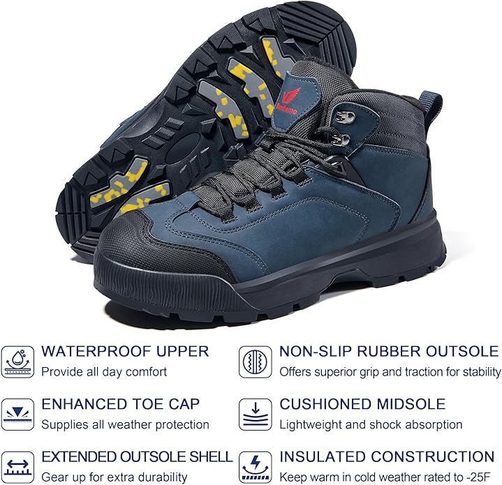 Wondamo Men's Waterproof Snow Boots Insulated Toe Cap Cold Weather Shoes Non-slip Lightweight Winter Boots
