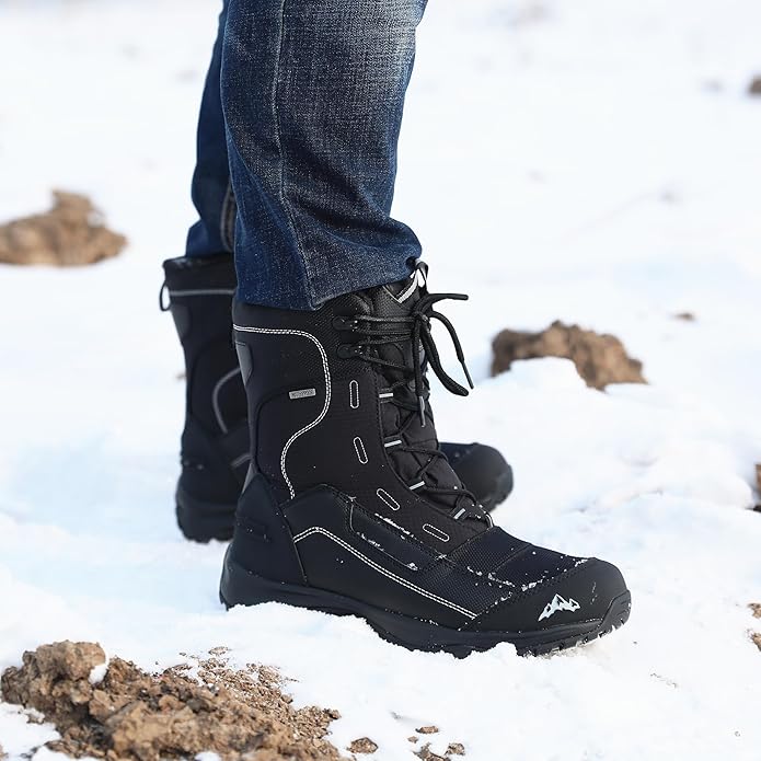 ROCKMARK Men's Winter Snow Boots Outdoor Warm Mid Calf Waterproof Durable Boot Non-Slip Warm Climbing Shoes