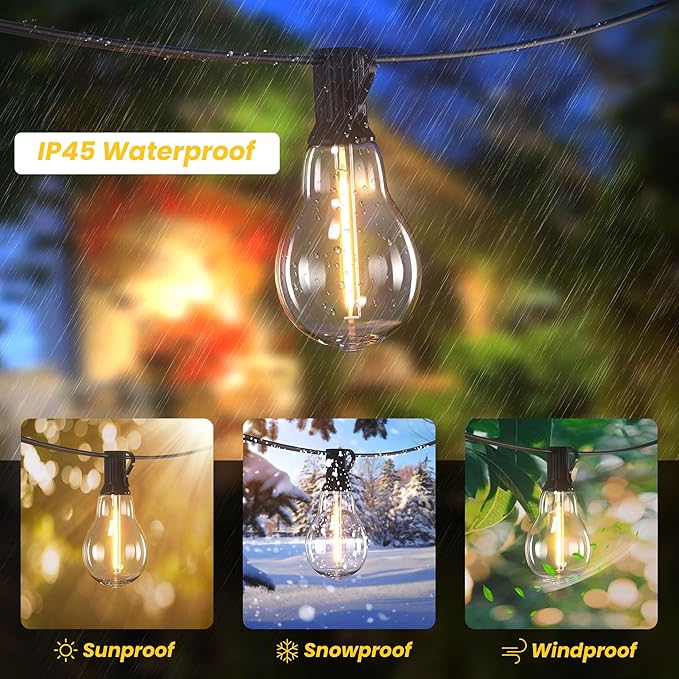 200FT Outdoor Lights with 106 Shatterproof Bulbs(6 Spare), IP45 Waterproof Outside String Lights, Patio String Lights Hanging for Party, Yard, Porch, Bistro, 2200K Adjustable Warm White Light