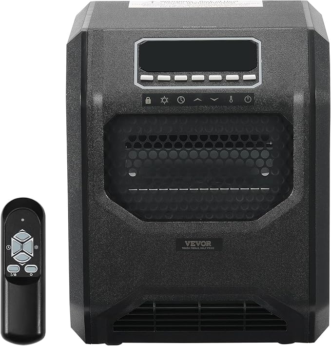VEVOR Infrared Heater, 1500W Remote Control Electric Space Heater, LED Patio Heater w/ 3 Speeds & Timer & Overheat/Tip-Over Protection & Child Lock, for Bedroom,Living Room,Nursery,Studio,ABS