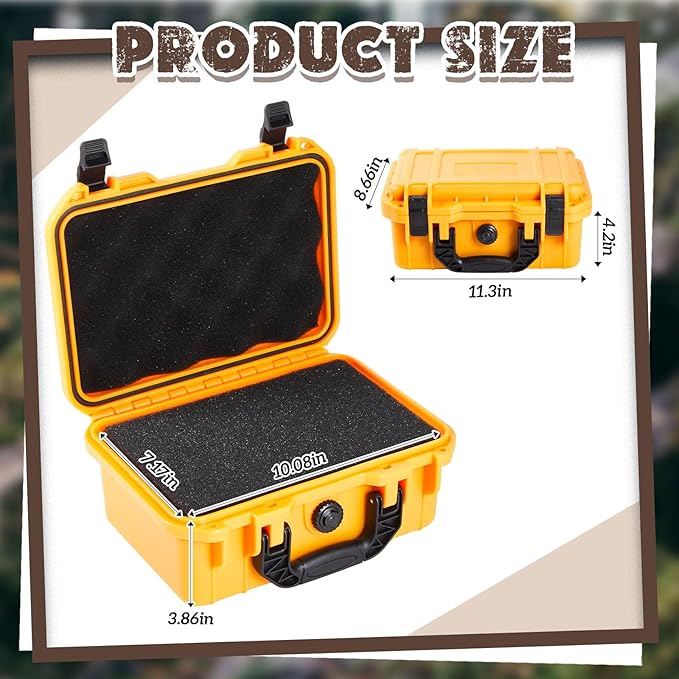 11.3 x 8.7 x 4.2 Inch Waterproof Hard Case with DIY Customizable Foam Insert Portable Protective Case with Knife for Camera Drones Equipments Tools Test Instruments (Yellow)