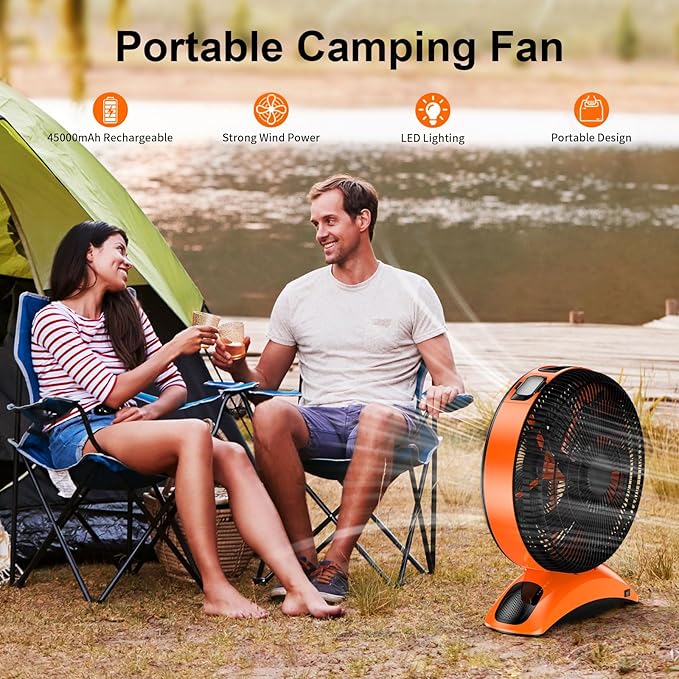 Extra Large Size Camping Fan, 45000mAh Battery Rechargeable Portable Fan,12-Inch Blade & 830CFM Super Airflow, Cordless for Outdoor Large BBQ RV Tent Garage Hurricane Emergencies & Indoor