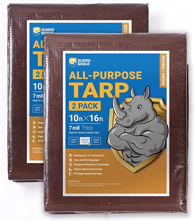 GUARD SHIELD Brown/Green Tarp 10x16 Feet Medium Duty Outdoor Waterproof Multi Purpose Poly Tarps Cover 7mil (2-Pack)