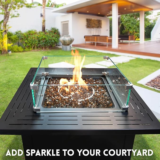 20 Pounds Fire Glass 1/4 Inch High Reflective Tempered Firepit Glass Rocks for Fireplace, Fire Pit Table, Fire Bowl and Landscaping (Amber)