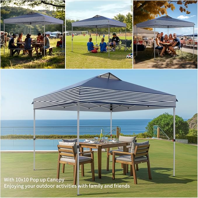 MFSTUDIO 10x10 Pop Up Canopy Tent, Gazebo Shelter Sun Shade Canopies Waterproof Patio Portable Popup Tents for Beach,Parties,Camping,100 Sq,Blue Stripe